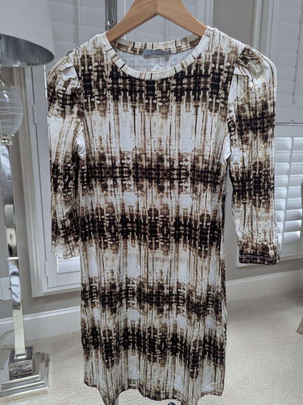 Tart Brown and Cream Tie-Dye Midi Shift Dress